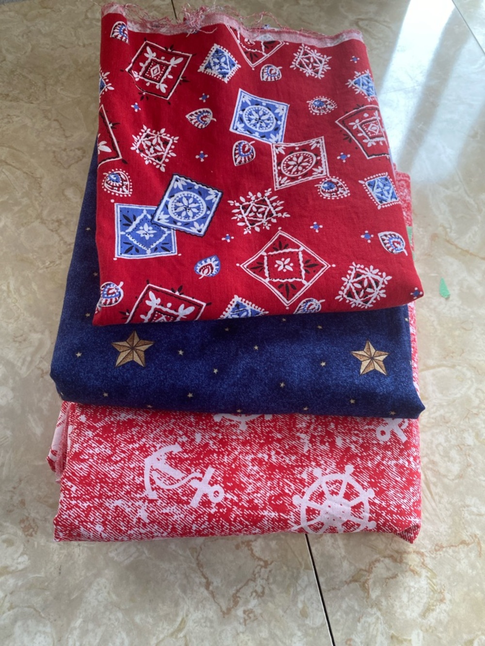 Red, Navy & White Nautical Fabric Bundle - Star, Anchor & Bandana Prints